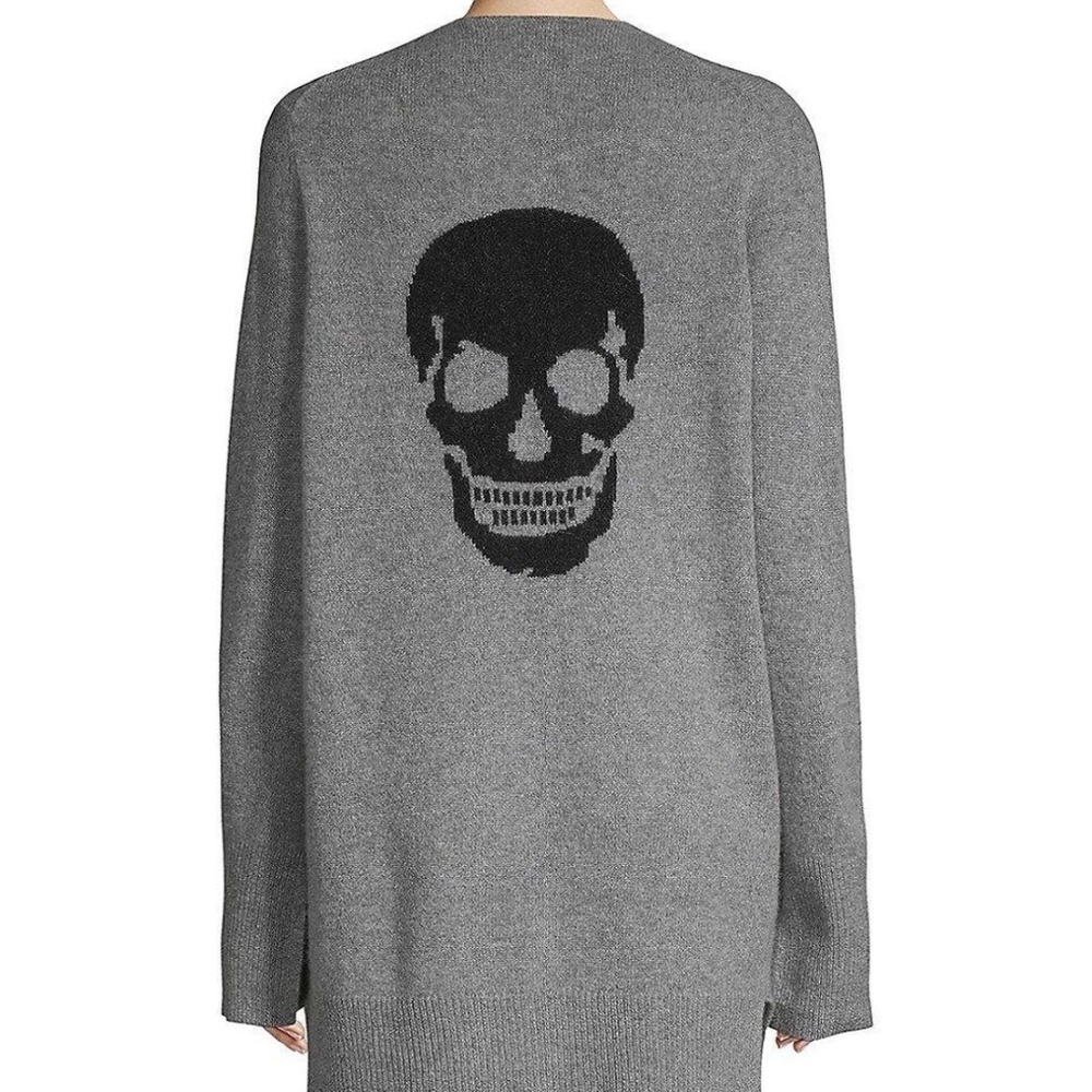 Skull Cashmere Cardigan with Back Skull Print